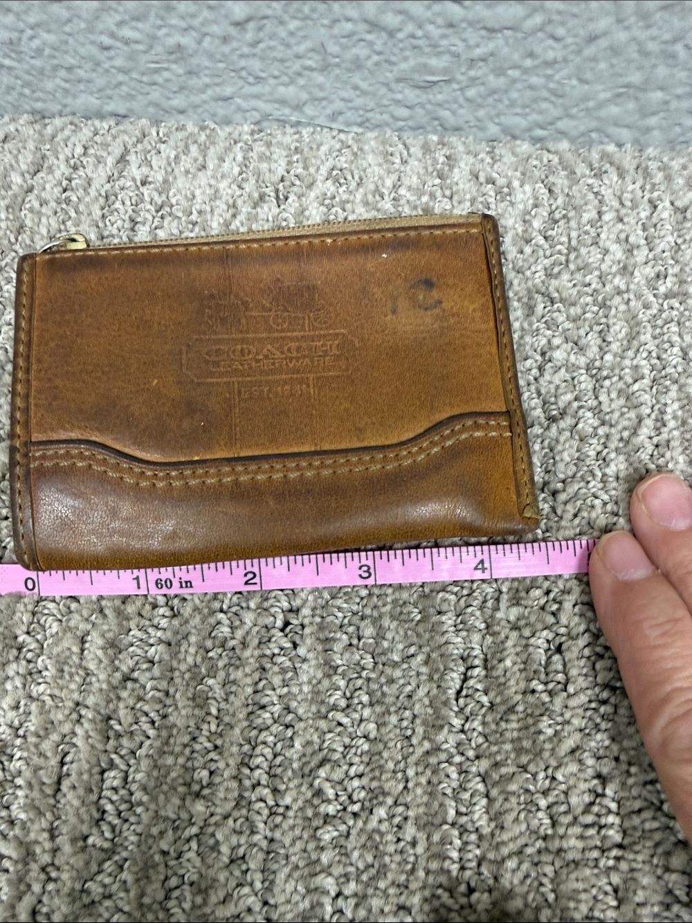 Coach Vintage Bleeker Tattersall Brown Leather Zip Card Case with Key Ring - Picture 12 of 12